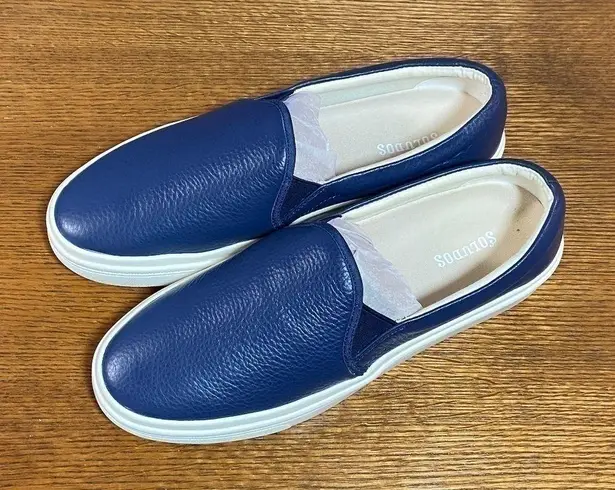 Soludos  Women's Ibiza Leather Slip on Sneaker 9.5 Marine Blue Minimalist Travel