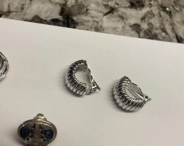 Lot Of 3 Silver Tone Costume Earrings Screw On Clip