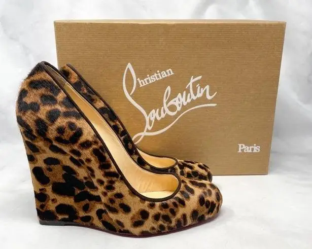 Christian Louboutin  Ron Ron Zeppa Leopard Luxor Pony Calf Hair Wedge Pumps Heels