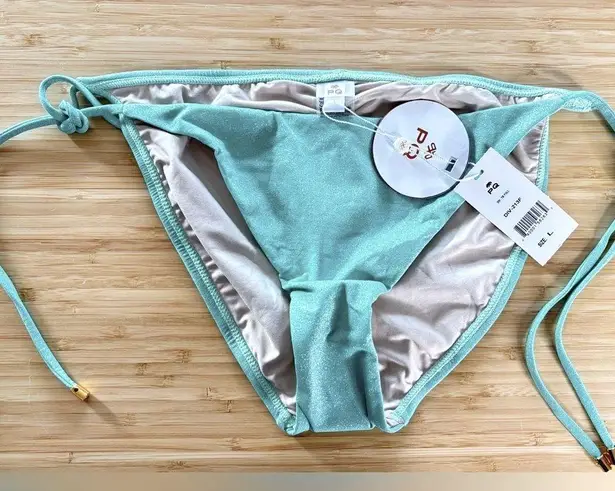 PQ Swim Divine Blue Shimmer Metallic Full Coverage Bikini Bottom, Size Large Green
