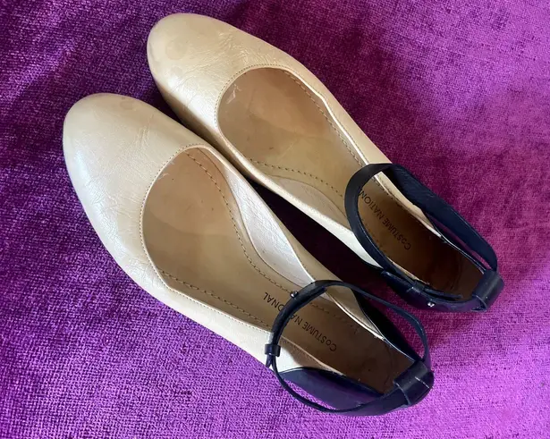 Vintage y2k COSTUME NATIONAL Leather Ballet Flats Ankle Strap Shoes 36.5 6.5 CNC Black Size 5.5