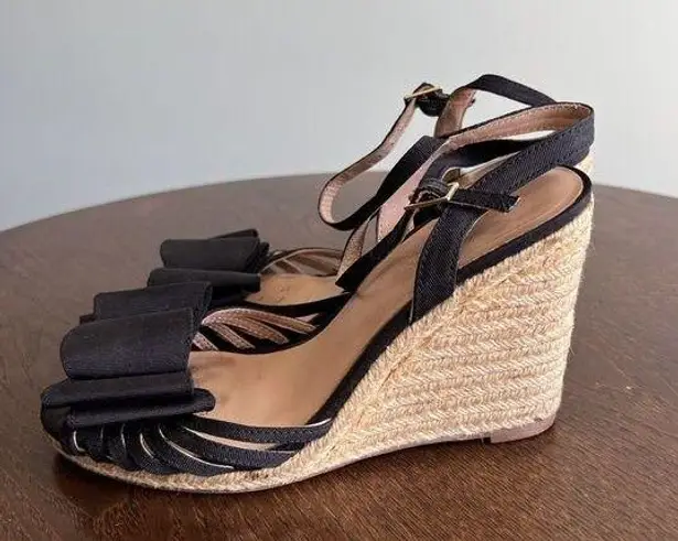 Kate Spade  Biana Bow Espadrille Wedge Sandals Womens Size 7.5 Black Slingback