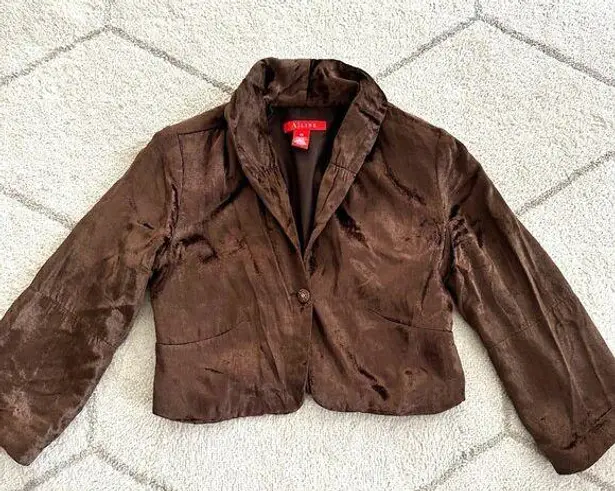 A Line Brown Velvet Cropped Blazer Jacket Single Button Closure Sz 12