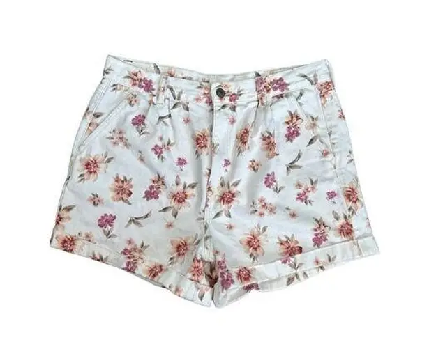 American Eagle  mom shorts jean pink floral print white denim shorts high rise 12