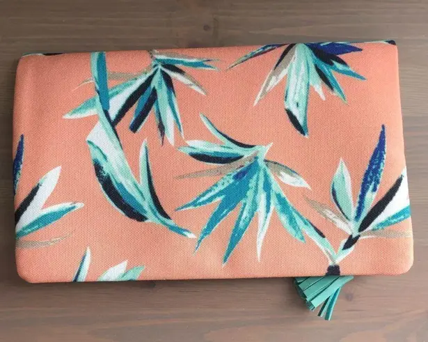 Rachel Pally Reversible Palm Print Turquoise Faux Leather Foldover Clutch