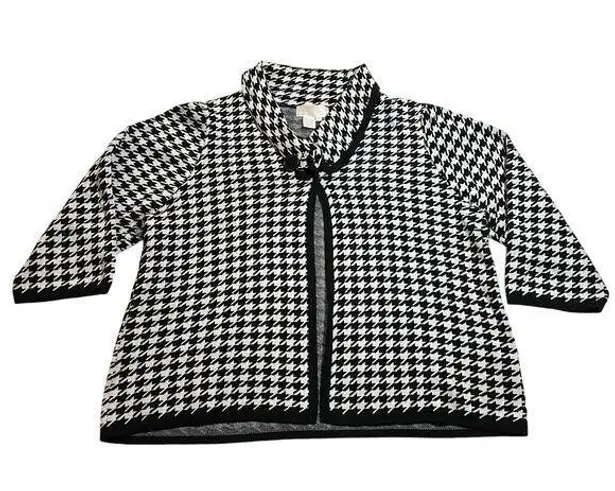 Maurada Houndstooth Knit Open Front Cardigan Size 1X Modest Career Professional White