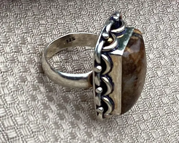 LG TIGERS EYE GEMSTONE RING STERLING SILVER OVERLAY 925 Size 8