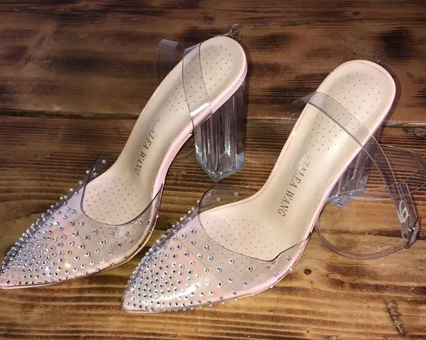 Azalea wang gamma nude PVC heels wedding heels formal wide heels 37 rhin… Size 6