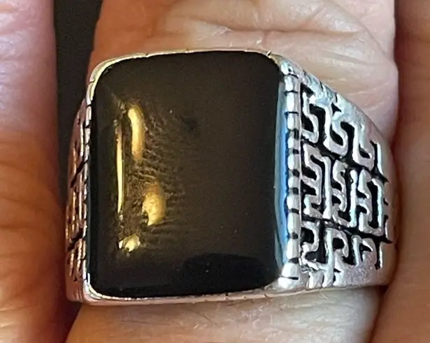 Natural black obsidian S925 silver ring size 8.5