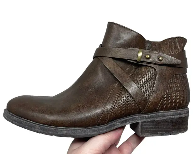 Baretraps “Yadda” Women’s Size 8.5M Brown Side Zip Ankle Booties Faux Leather