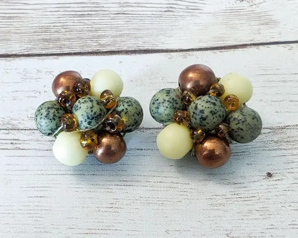 Vintage Clip On Earrings Earthy Tones Cluster Just Under 1"
