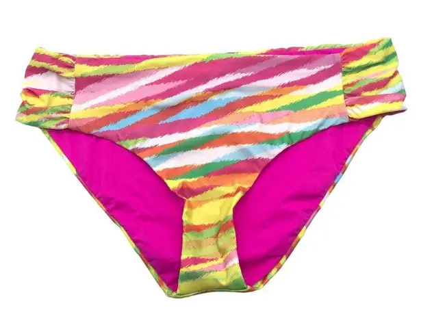 Becca ETC Trendy Awaken Shirred-Side Bikini Bottoms Stripe Colorful 1X