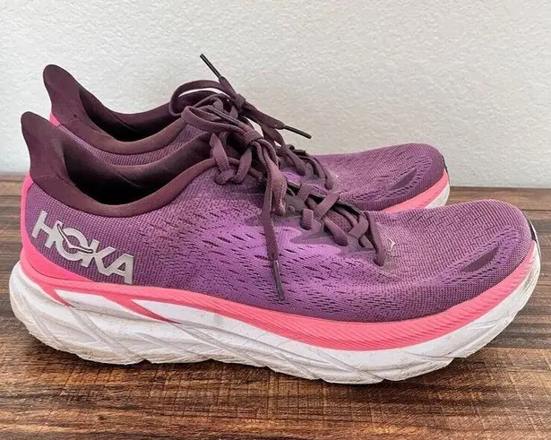 Hoka  Womens Size 10.5 B Wide Clifton 8 Purple White Running Shoes Sneakers Gym