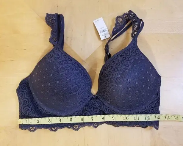 Aerie NWT!  Gray Blue Deep Plunge Lace Floral Polka Dot Split Strap Bra 34D