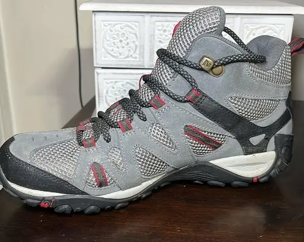 Merrell Deverta Vent Waterproof Mid Boot Lace Up Gray Red Womens Hiking Outdoor