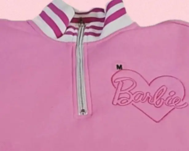 NWT Barbie Cozy Fleece Lined Quarter Zip Pink Sweater Size M