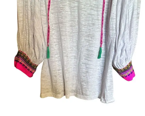 Pitusa Tunic Top Standard Multicolor Colorful Boho Cuffs Tasseled Artsy Resort Size L