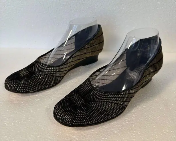 Prevata Mesh Womens 9 Shoes Black Gold Slip On Made in Italy 1