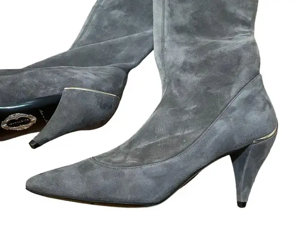 Elie Tahari Grey Suede Heel Silver Detail Boots Size 38