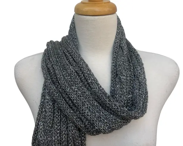 J. Crew Scarf Silver Metallic Skinny Cable Knit Y2K Glam 79” x 5”