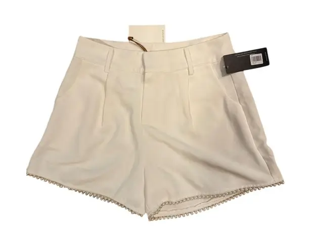 Women's Boy Ivory Chino Shorts M Pearl Trim Casual Size M