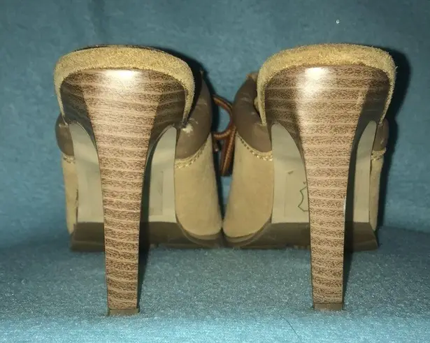 Paprika booties clogs slip on suede lace ups stacked heel tan size 5 1/2