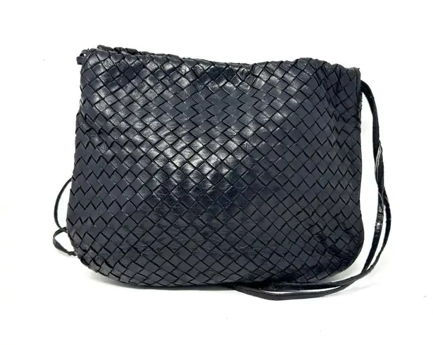 Bottega Veneta Intrecciato Messenger Vintage Black Leather Crossbody Bag