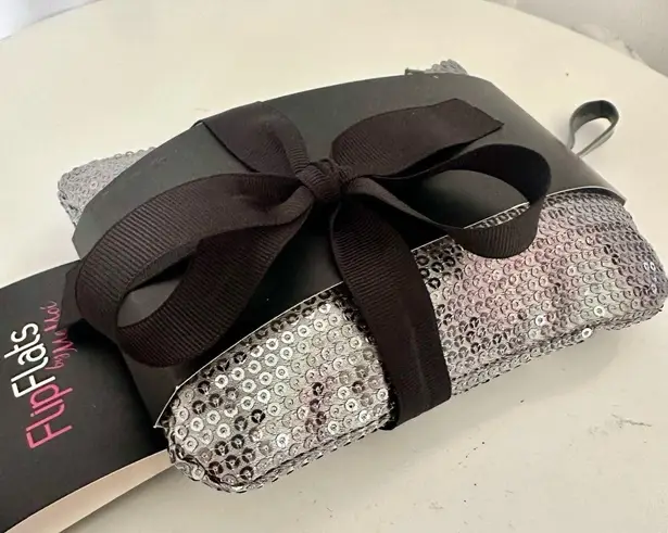 Flip Flats by Me Moi Sparkling Silver Sequin Flats with Matching Pouch (SH98) Size undefined