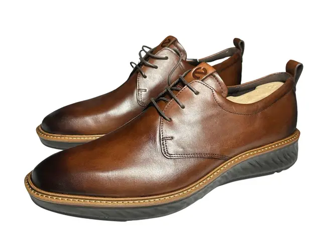 Ecco Cognac Brown Leather Formal Derby Shoes NIB Hybrid Sole, Men’s 12 - 12.5