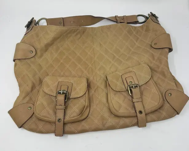 Hype Vintage Leather Quilted Hobo Bag Tan