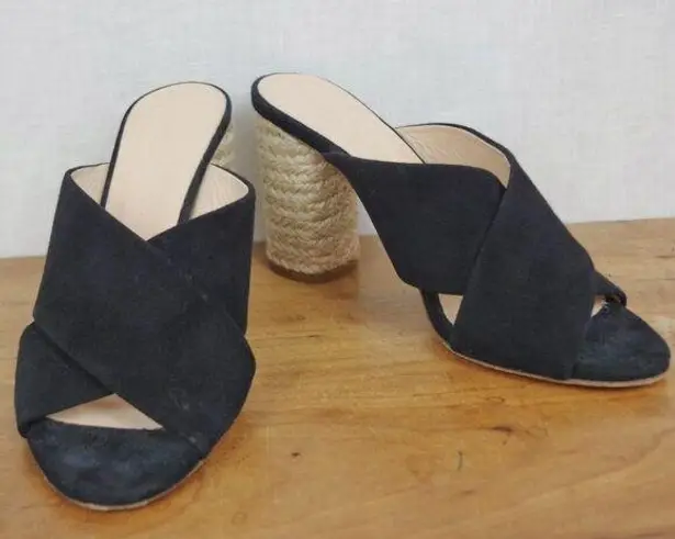 Club Monaco Black Suede Italian Made Espadrille Mules Size 38