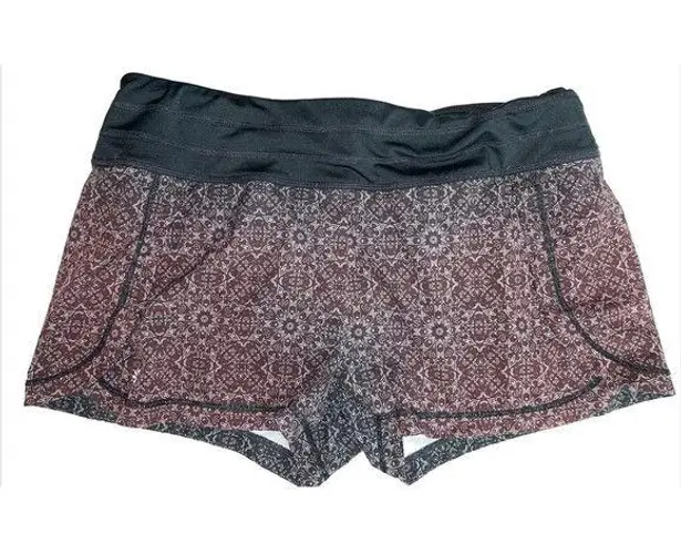 Athleta  Women Black Marion Patterned Racer Run Athletic Shorts ‎ 11/13