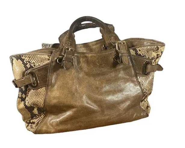 Kooba Brown Leather Snakeskin Tote Shoulder Bag Women
