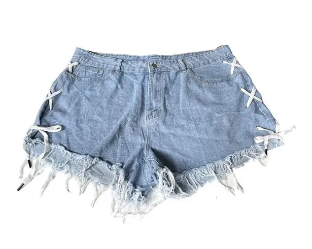 SheIn  Lace Up Sides Cutoff Jean Shorts Blue Size 3XL