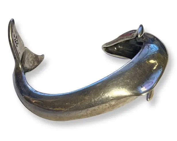 Vintage Sterling Silver Kabana Huge Leaping Dolphin Cuff Bracelet size 7