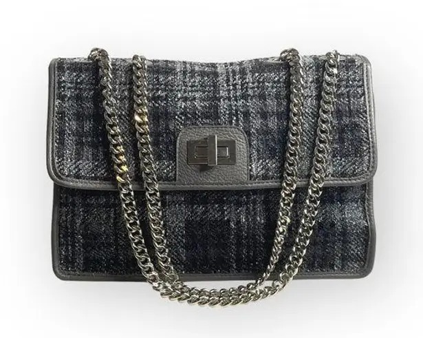 Artisan: new Alma Tonutti ✽ Tweed Turnlock Hardware Flap Bag ✽ Silver Chain ✽ Black