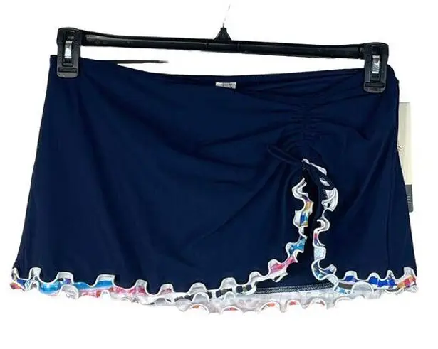 Profile by Gottex Palm Springs SZ 12 Swim Skirt Side Slit Ruffled UPF 50+ Blue