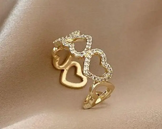 18K Gold Plated Adjustable Heart Open Ring for Women,Love Ring,Statement Ring