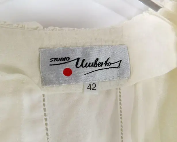 Vintage Umberto Ginocchoetti Victorian White Puff Sleeve Blouse Silver Buttons Size L