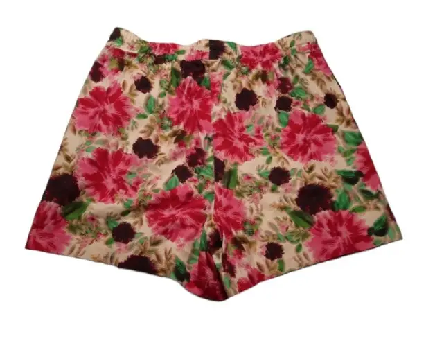 BCBGMAXAZRIA  Shorts Womens Medium Pink Floral High Waisted Linen Pockets