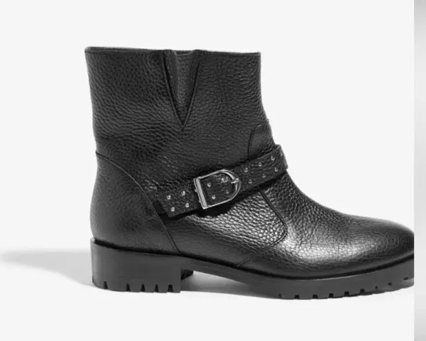 Karen Millen Women's biker moto Black Leather Ankle boot classic spring leather