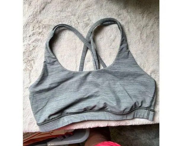Lululemon Women's Energy Sports Bra Size 10 Gray Stripe Strappy Back Yoga Green Size L