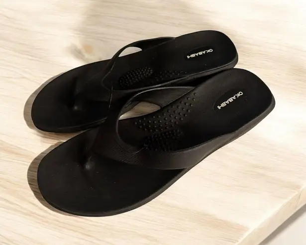 Okabashi Womens L Large Black Aspire Med Wedge Sandals Flip Flops Made in USA Size 10