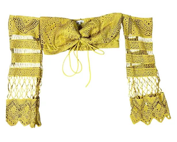 The Clothing Company Crop Top Womens L Mustard Yellow Eyelet Lace Hippie Boho