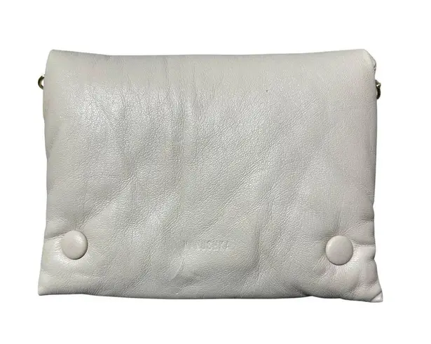 Nanushka Tao Puffer Cream Crossbody Bag with Gold Tone Chain