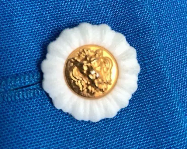 Oleg Cassini Vintage 80s Blazer Jacket Bright Lapis White Trim Gold Lion Buttons - Image 5