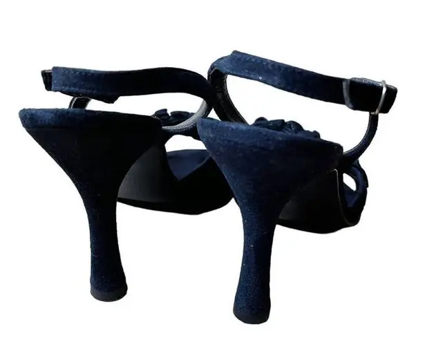 BELTRAMI Suede Sandals Navy Blue 3D Floral Design Sling Back Italy EU 38 US 7.5