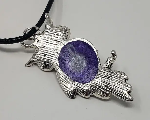 Handmade Owl Pendant w/ Lavender, Purple & White Metallic Resin Necklace