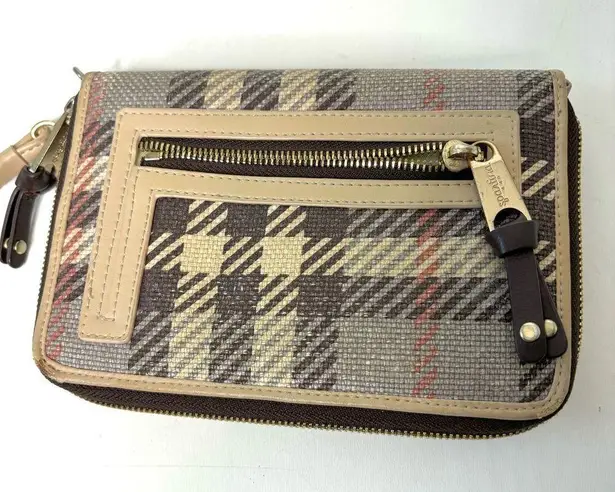 Spartina 449 Wimberly Plaid Canvas Leather Trim Wristlet Phone Clutch