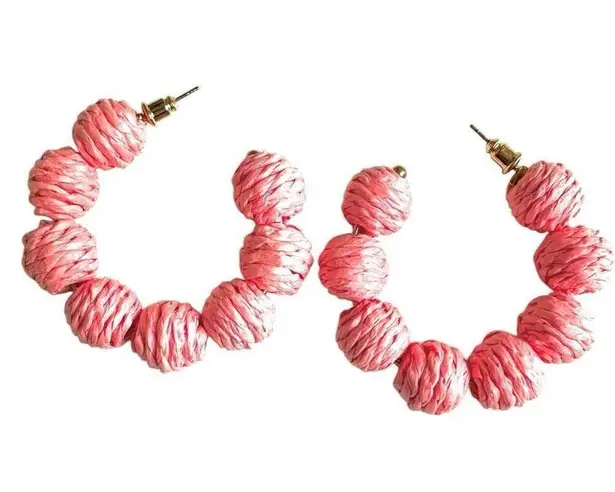 Boho Raffia Pink Open Hoop Earrings